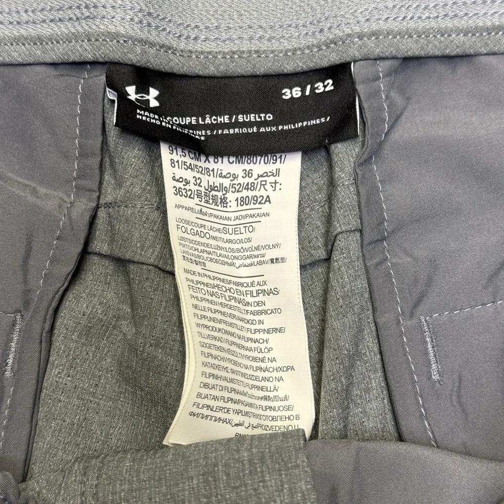 Under Armour Matchplay‎ Gray Golf Pants Mens Size 36X32 Stretch Waist Flat Front